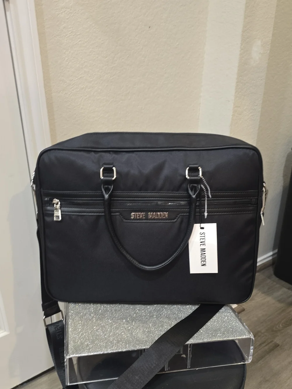 Steve Madden BLaken Nylon Briefcase/Laptop Bag- Black